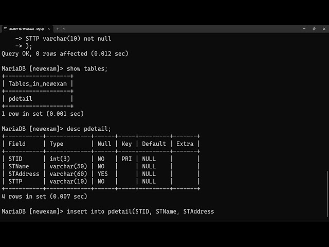 SQL create db new