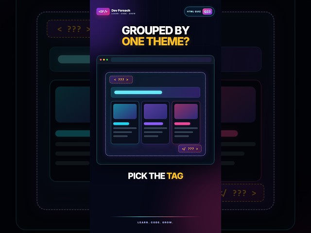 HTML Quiz #23: Which Tag Groups Content Under One Theme? 🤔 #htmlquiz #html #programming #codingquiz