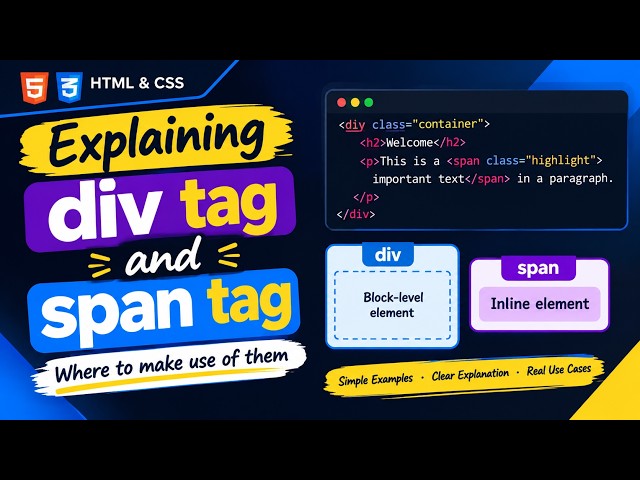11 - HTML Explaining div tag and span tag - where to make use of them