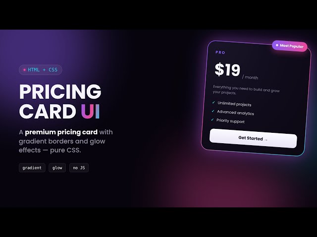 I Built a Premium Pricing Card with HTML & CSS 🔥 | Gradient & Glow Effects