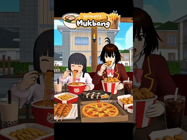 Fast-food Mukbang with Mio and Rina 😋🍕🍟🍜 #sakuraschoolsimulator #shorts #trending #viral #mukbang