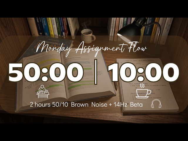 Day 28/30: 50/10 Pomodoro Timer with Brown Noise 🎧 2-Hour Study with Me for Deep Focus & ADHD ✨