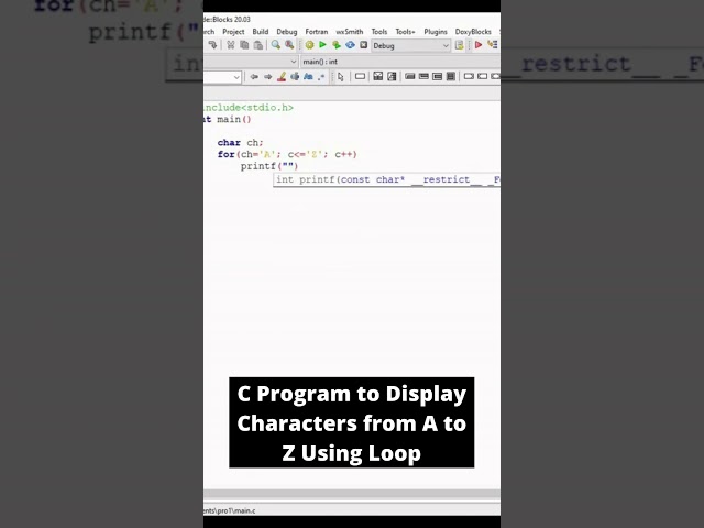 C Program to Display Characters from A to Z using Loop #shorts