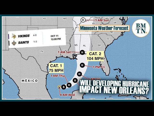Will the developing hurricane in the Gulf impact New Orleans before Vikings-Saints?
