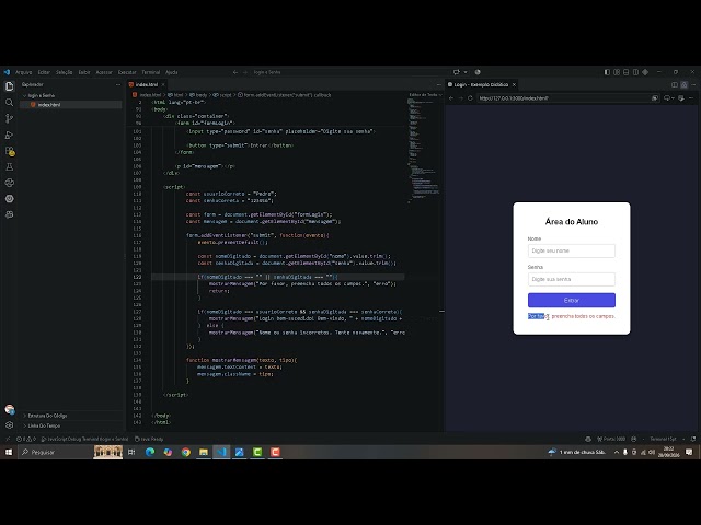 Criando a Logica de Programação do formulario de login com Javascript