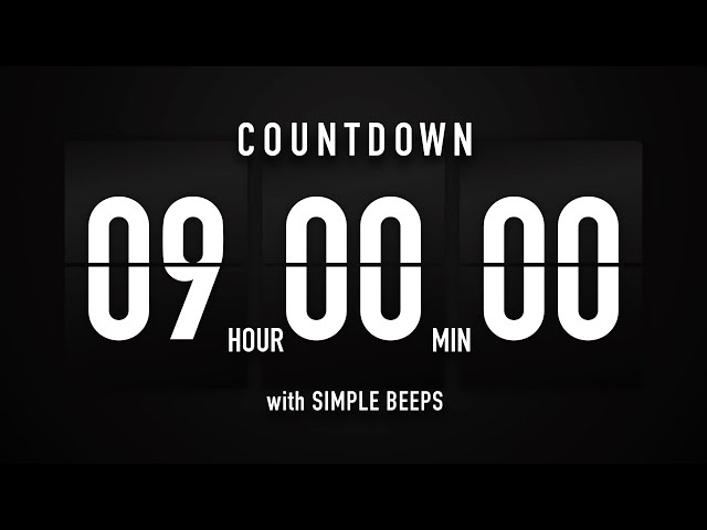 9 Hour Countdown Timer 🕙 Flip Clock with Simple Beeps 🔊🖤