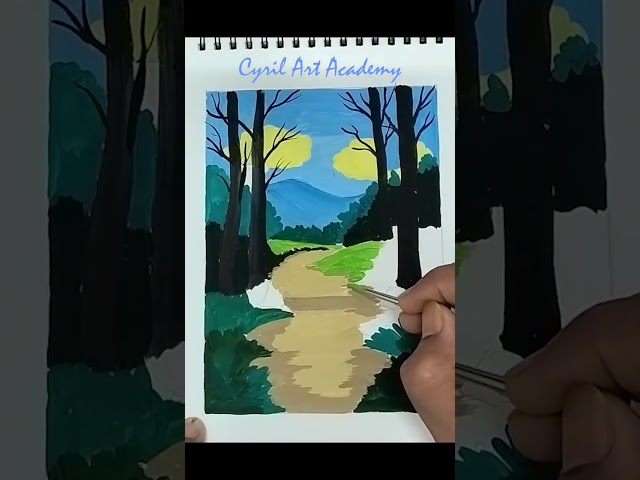 Nature scenery painting with Gouache color Part02 | Gouache color painting  #painting #art  #drawing