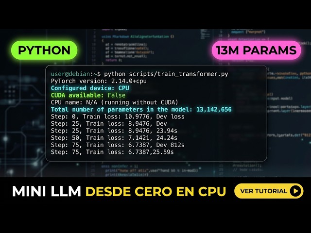 Entrené un mini LLM desde cero en CPU (13M de parámetros) con Python