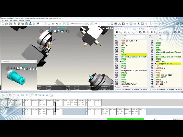 Eureka NC Coder simulation of a StarSV32 Swiss CNC machine with Eureka G-Code