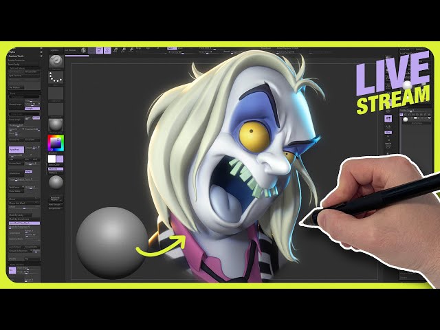 Sculpting Stylized BeetleJuice |on Live Stream | in ZBrush