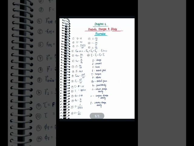 Electric charges and field | Class 12 Physics | Chapter 1 formula #shorts #class 12 #physics