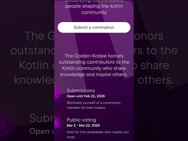Golden kodee awards by jetbrains, nominate now !! kotlin conf 2026