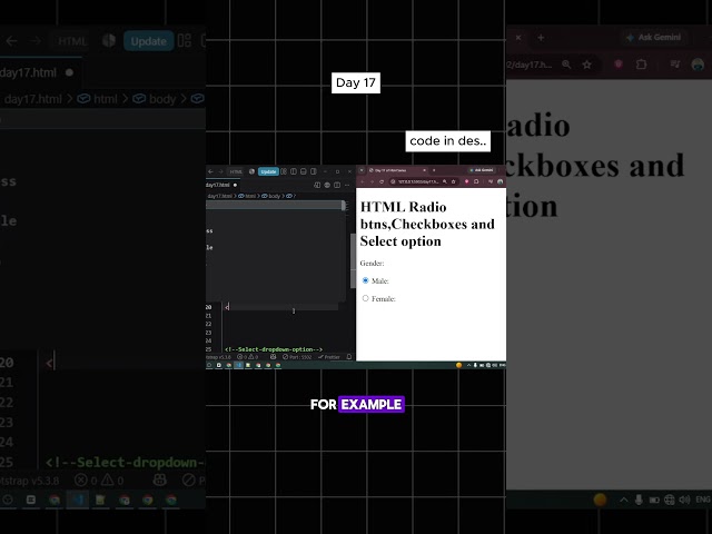 HTML Tutorial Day 17 | Radio Buttons, Checkboxes & Select Dropdowns in HTML