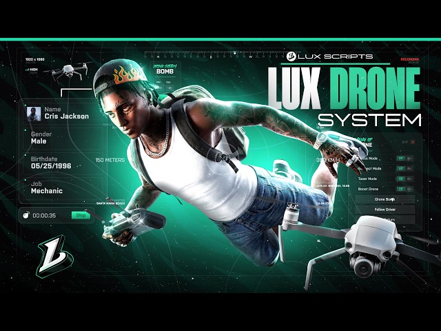 [FREE] FiveM Advanced Drone Script | Taser, Bomb, Suspect System | [ESX, QBCORE, QBOX] | Lux Scripts
