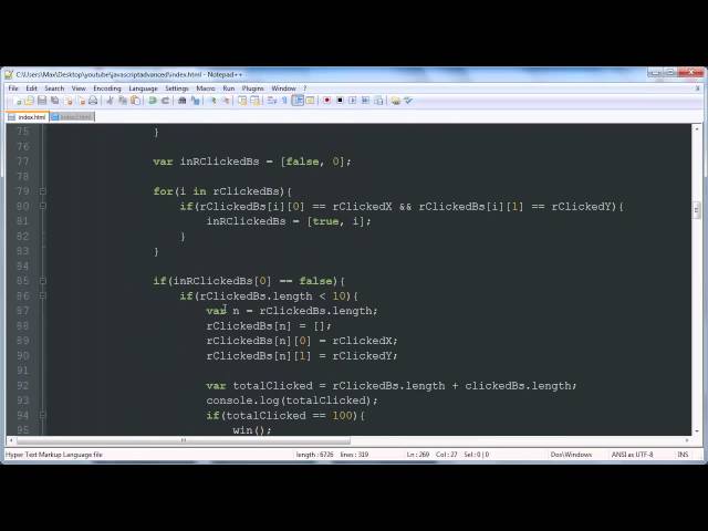 Finishing Up - Minesweeper JavaScript & Canvas Game Development Tutorial 13