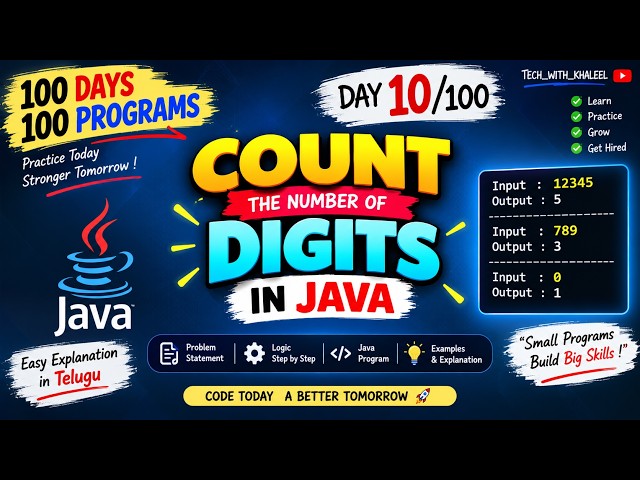 Count Number of Digits in Java 🔥 | Day 10/100 | Java Telugu | Beginner Programming