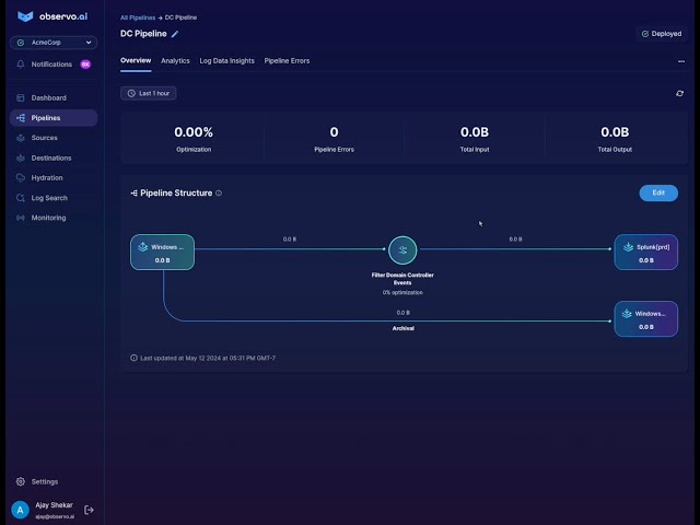 Observo AI: Set up a pipeline and transform from Windows and XML to Splunk
