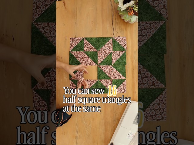 sewing hack 16 half square triangles at a time 🪡 with two 14” squares and you’ll get 4” HSTs