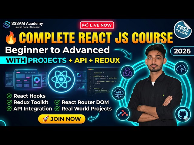 🔴 LIVE: Complete React JS Course 🔥 | React Tutorial for Beginners to Advanced | 2026