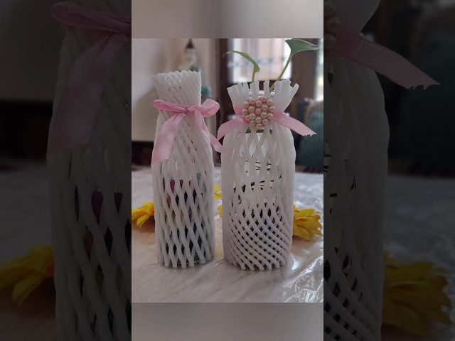 A magic from waste to wonder#fruitmesh#mesh #net#aesthetic#decor #bottlecraft #lookchange#art#diy