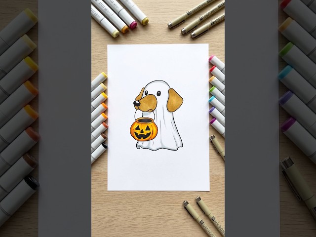 🐶 👻 Spooky-Cute Dog Artwork 🧡🎃Halloween Drawing 🖼️ #shorts #drawing #RavlykArt