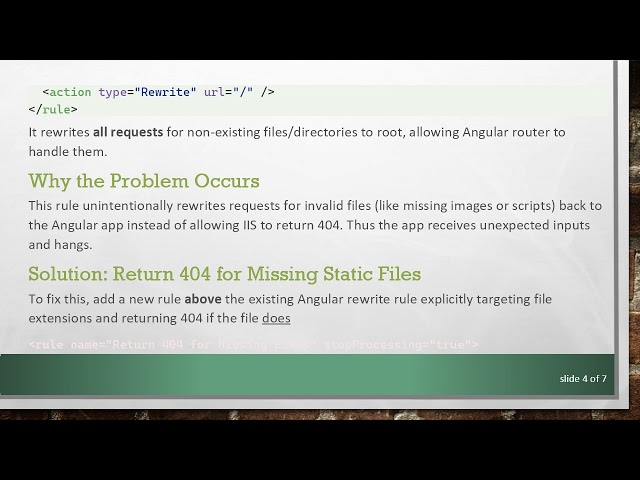 Handling Invalid File Requests in Angular on IIS with web.config Rewrite Rules