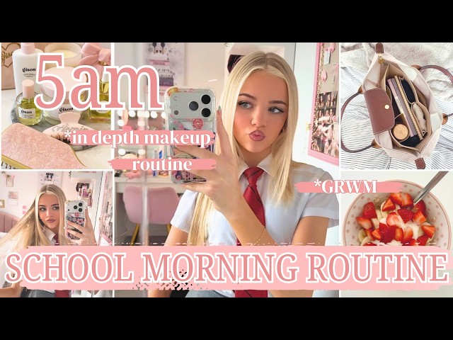 5AM SCHOOL MORNING ROUTINE | GRWM | in depth makeup tutorial 💫