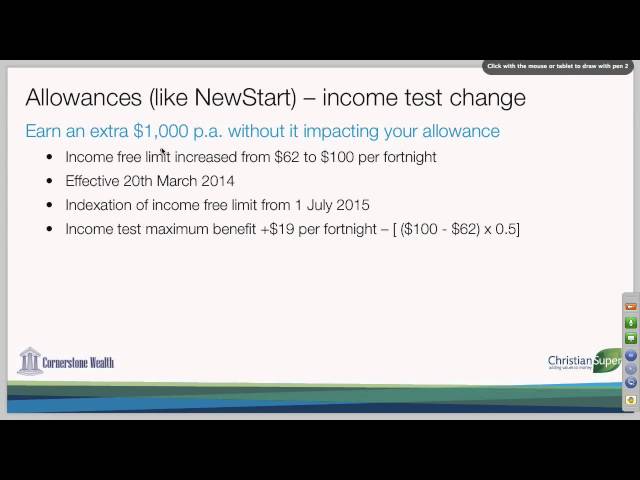 09 Allowances like NewStart) -- income test change