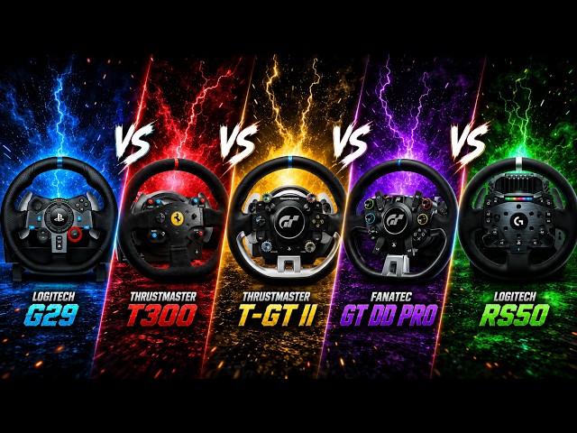 Logitech G29 vs Thrustmaster T300 vs Thrustmaster TGT2 vs Fanatec GT DD Pro vs Logitech RS50