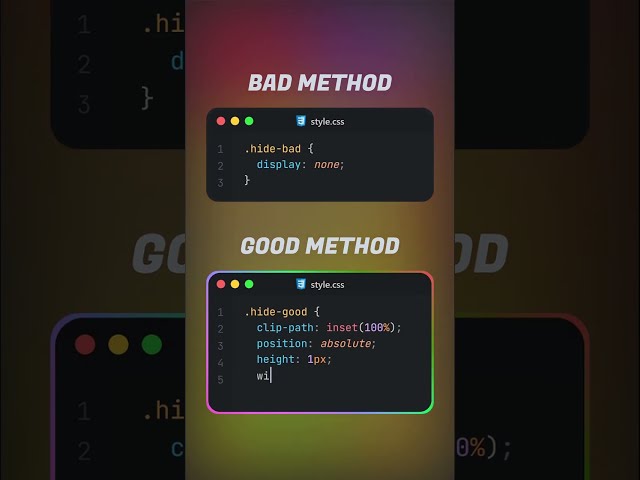 Stop using `display: none;`! 🛑 Do this for accessible CSS hiding. ✨ #CSS #WebDev #Accessibility
