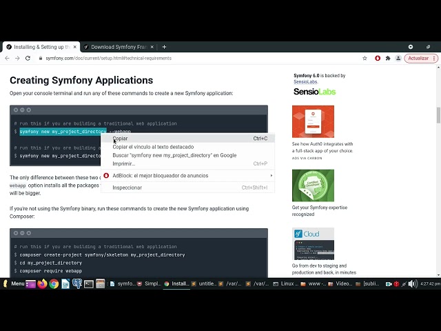Install and create a project with Composer in Symfony Framework