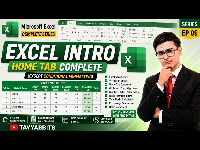 Microsoft Excel Introduction & HOME Tab Complete Tutorial | Basic Marksheet & Percentage | EP 09