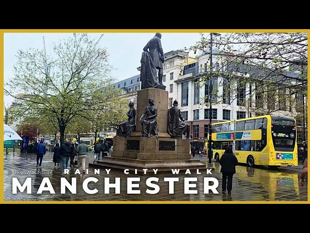 Rainy Manchester Walk 🇬🇧 Cozy City Sounds & Yellow Trams | ASMR 4K 60fps HDR