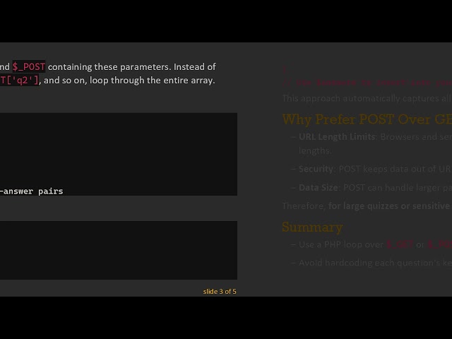 Handling Multiple Quiz Answers in PHP Using GET and POST Methods
