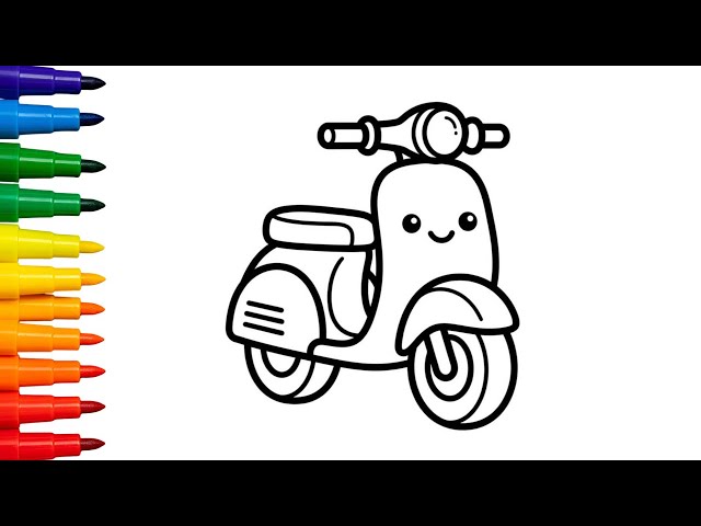 Easy Scooter Drawing & Rainbow Coloring for Kids 🛵