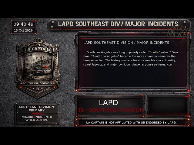 Southeast Division - *Live* LAPD Police Scanner - LA Captain - 13-Oct-2026 - S5