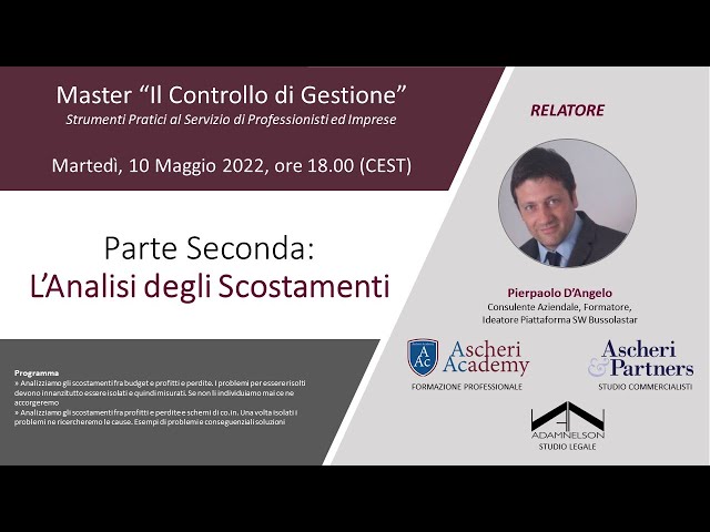 Master “Il Controllo di Gestione” - Parte Seconda: "L'Analisi degli Scostamenti"