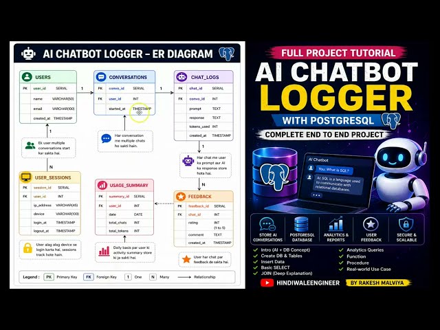 Real World PostgreSQL Project AI Chatbot Logger | Full Tutorial in Hindi