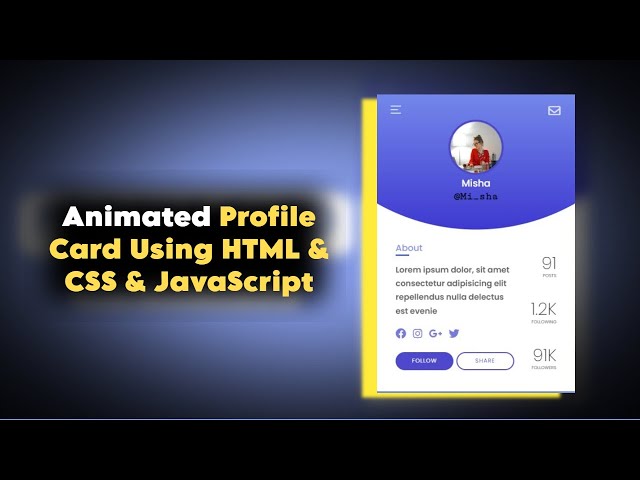 Animated Profile Card Using HTML & CSS & JavaScript