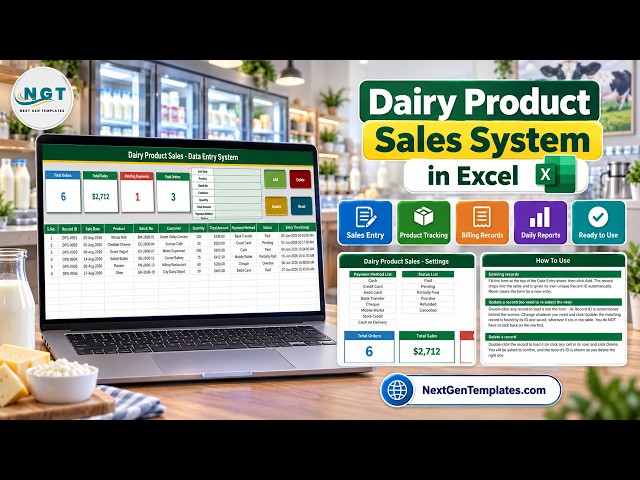 Dairy Product Sales Data Entry System in Excel