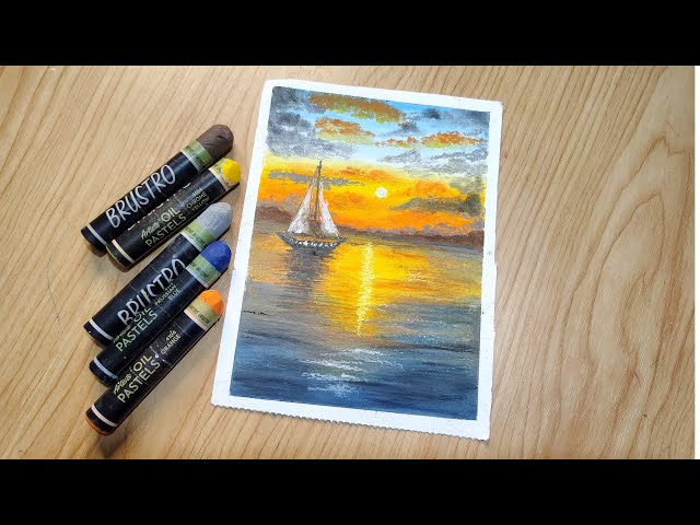 ✨🌄 Ocean sunset scenery with oil pastel colour very easy step by step #art #drawing #video 