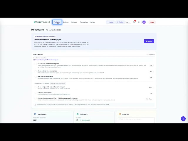 01 — Første innlogging og oversikt | Therapy Support NO