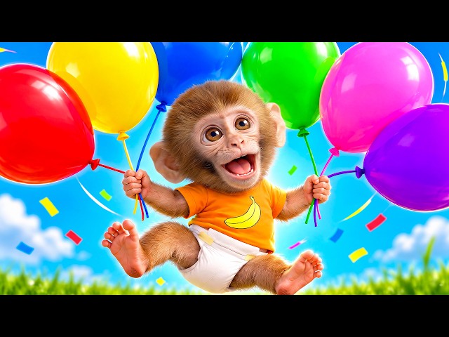 Blow Up the Balloons, Baby Monkey! | Learn Colors with Balloons | Nursery Rhymes & Kids Songs
