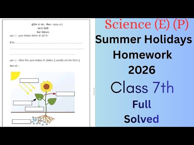 PSEB Class 7th Science holiday homework 2026 | 7th class Science holiday homework June 2026