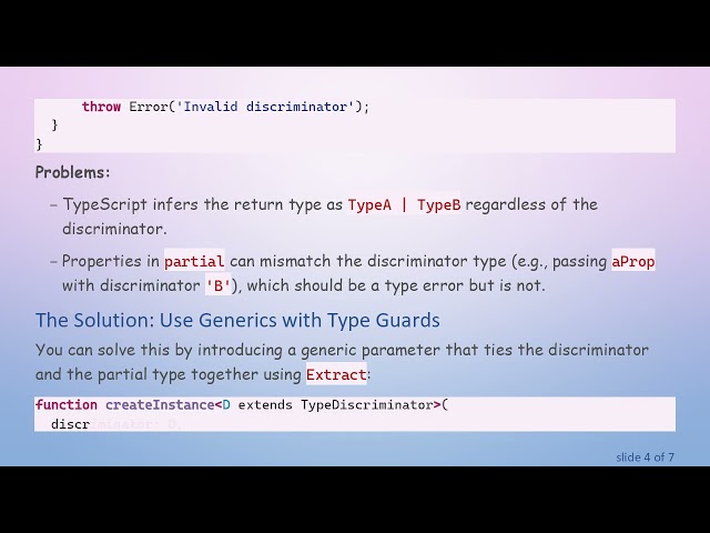 Type Narrowing with Partial T  in Factory Functions Using TypeScript Discriminators