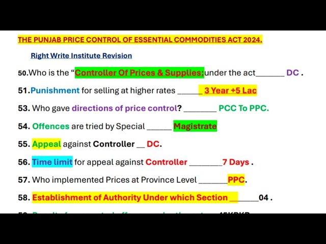 Mastering Punjab Price Control of Essential Commodities Act 2024 | SDEO & Enforcement Officer Exams
