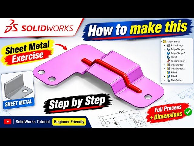 Solidworks Sheetmetal exercise tutorial with surface features | Advance sheetmetal exercise