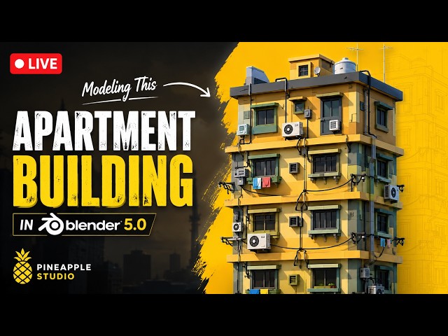 Part - 2 - Creating a Detailed Low Poly Apartment Building | Blender LIVE (Version 5.0)