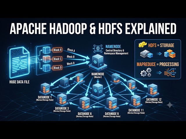 3.7 Apache Hadoop & HDFS Explained ☁️ | NameNode, DataNode, Blocks & Replication