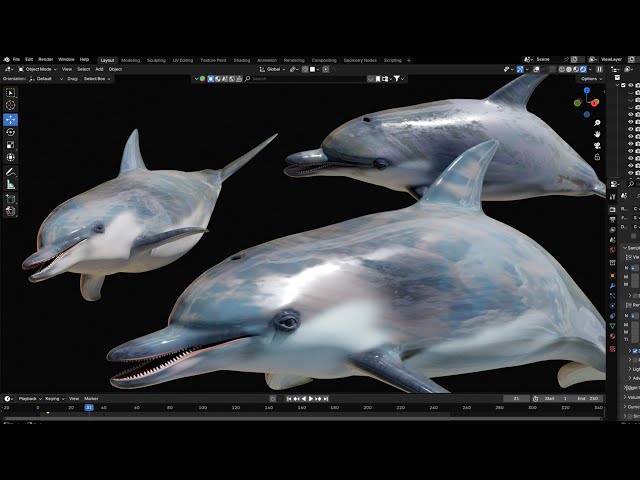 Animal 3D modeling process. (Dolphin) Blender timelapse